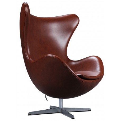 Arne Jacobsen. Derin konyak rengi yarı anilin deri döşemeli koltuk 'The Egg'