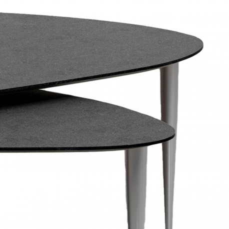 Thomsen Furniture| Katrine - Coffee Table Set Dark grey stone look / Brushed steel