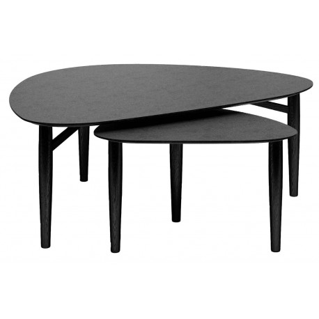 Thomsen Furniture| Katrine - Coffee Table Set Dark grey stone look / Black lacquered oak