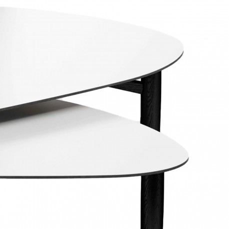 Thomsen Furniture| Katrine - Coffee table set in white nano laminate and with black lacquered oak legs