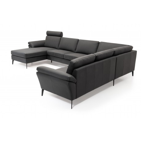 Amager Leather Corner Sofa with Chaise Lounge - Left